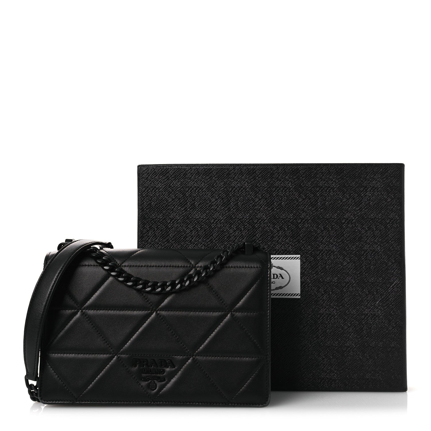 Prada Nappa Triangle Stitched Spectrum Shoulder Bag Black