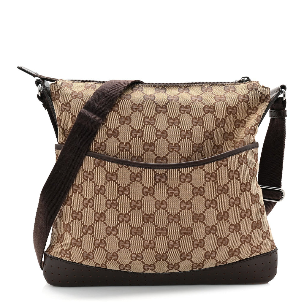 Gucci Monogram Calfskin Perforated Medium Flat Messenger Bag Dark Brown