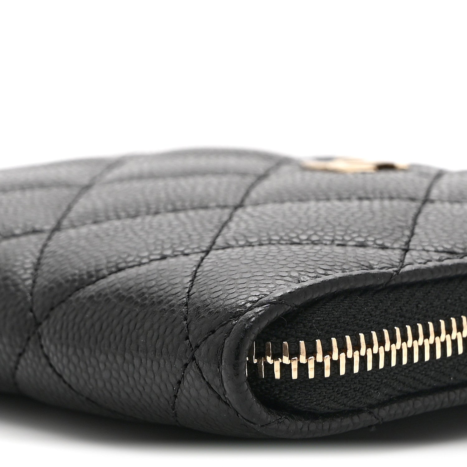 Caviar Quilted CC Zip Around Card Holder Wallet Black