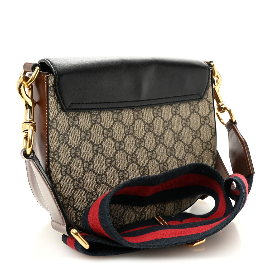Gucci GG Supreme Monogram Web Medium Padlock Messenger Shoulder Bag Black