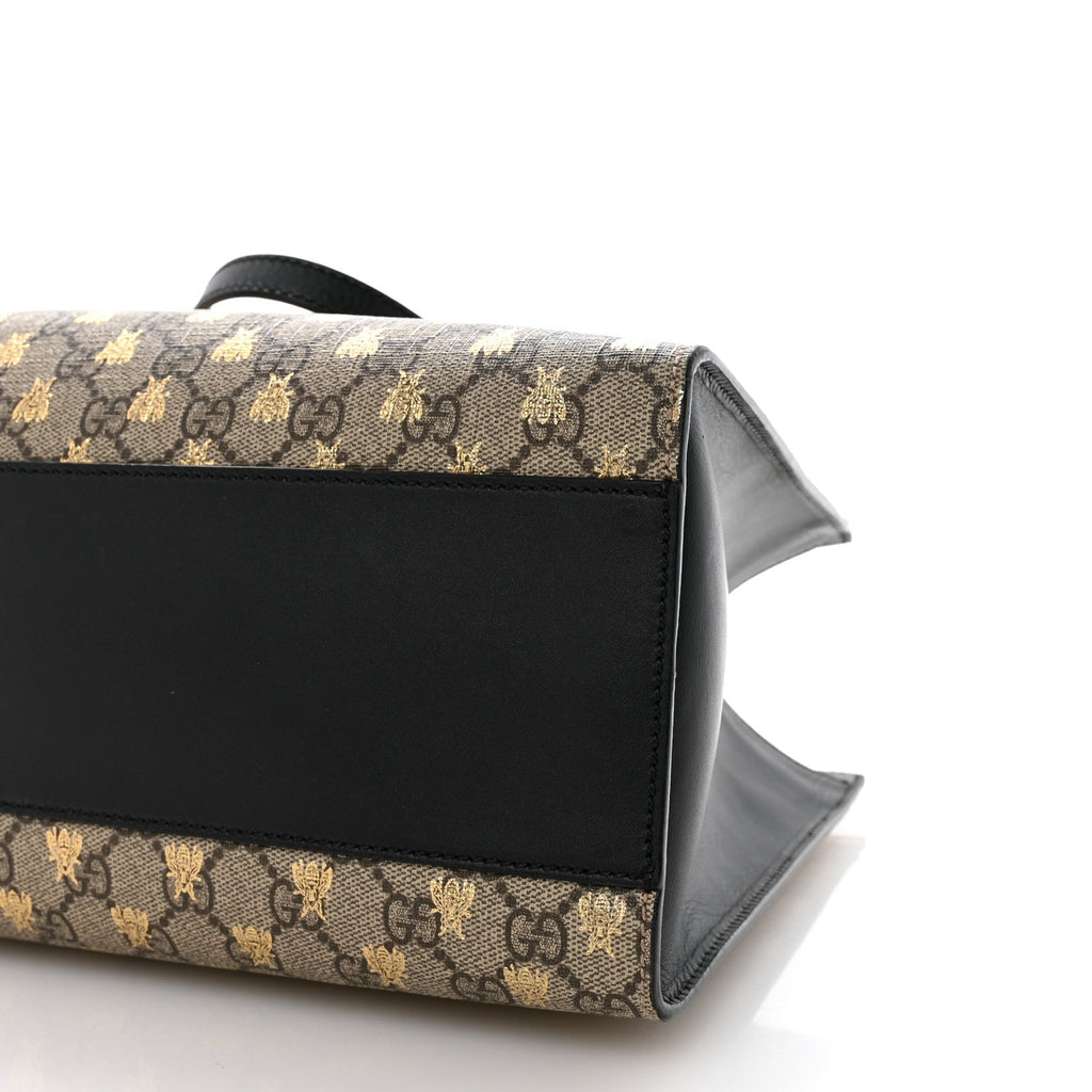 Gucci GG Supreme Monogram Bees Medium Padlock Tote Beige Oro Black