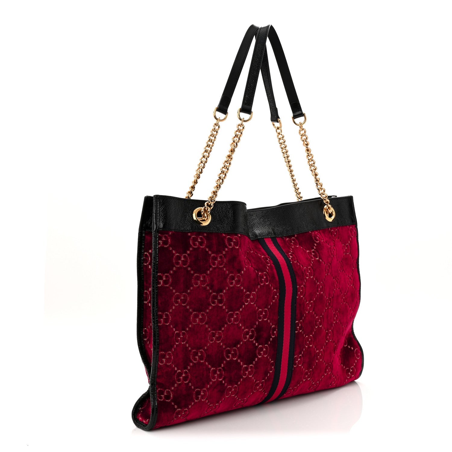 Gucci Velvet GG Monogram Large Rajah Chain Tote Red Cipria Black