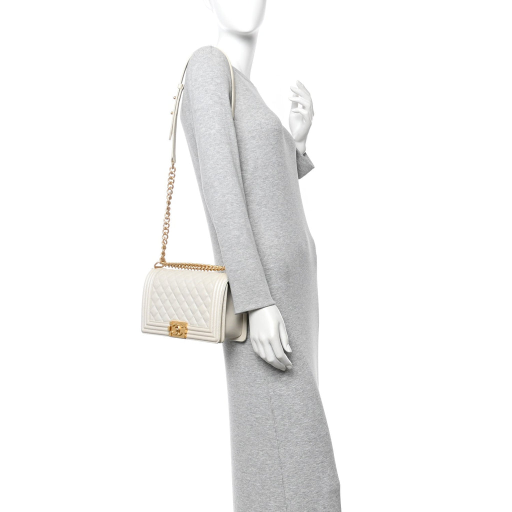 Chanel Iridescent Caviar Quilted Medium Boy Flap White