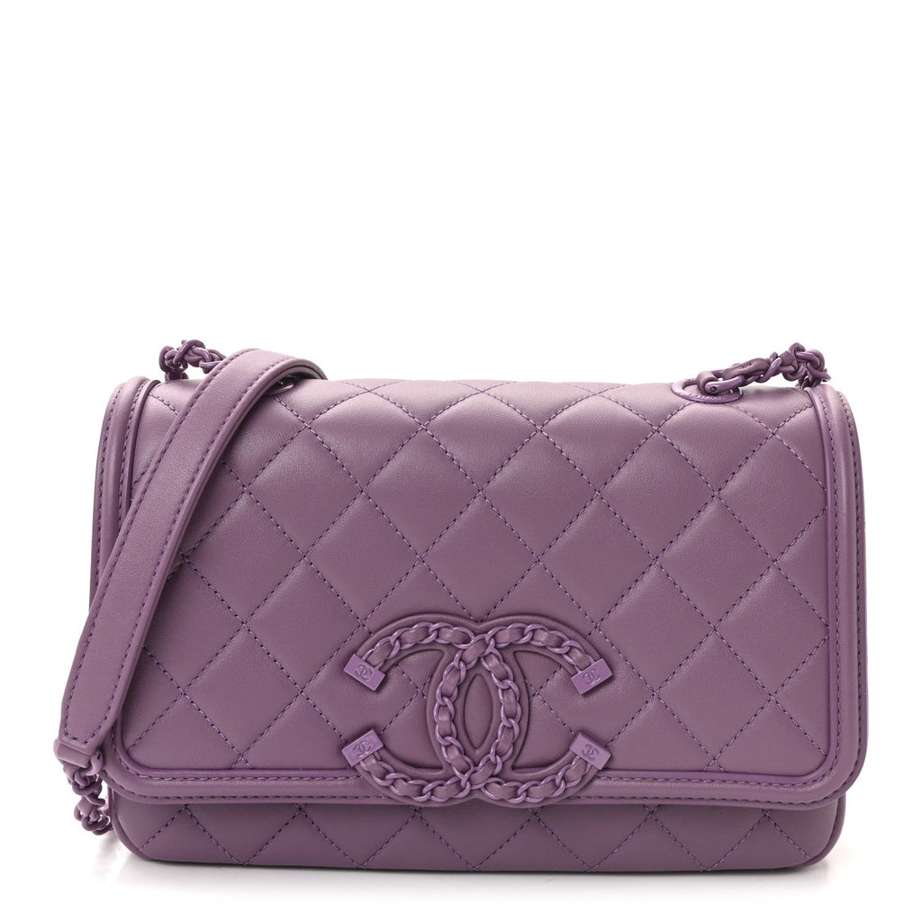 Chanel Lambskin Quilted Small CC Filigree Flap Purple