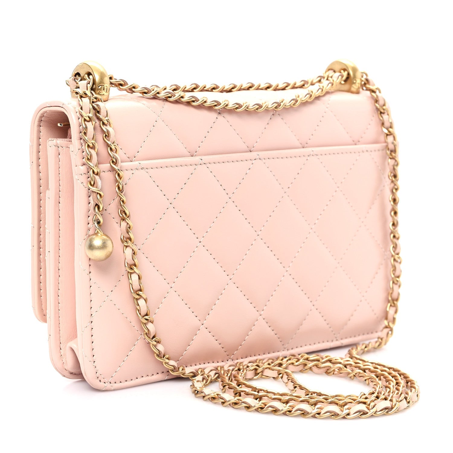Chanel Calfskin Quilted Perfect FIt Wallet On Chain WOC Light Pink