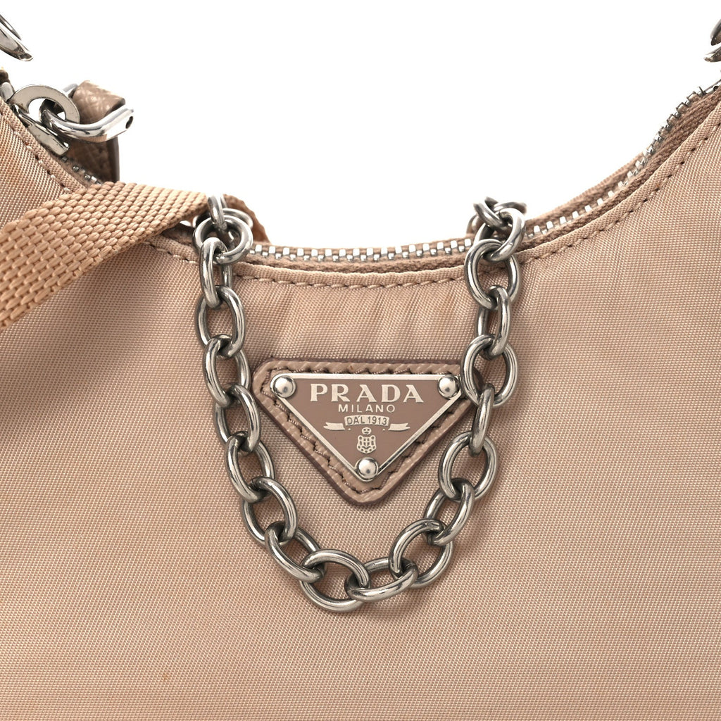 Prada Tessuto Nylon Saffiano Mini Re-Edition 2000 Shoulder Bag Cammeo