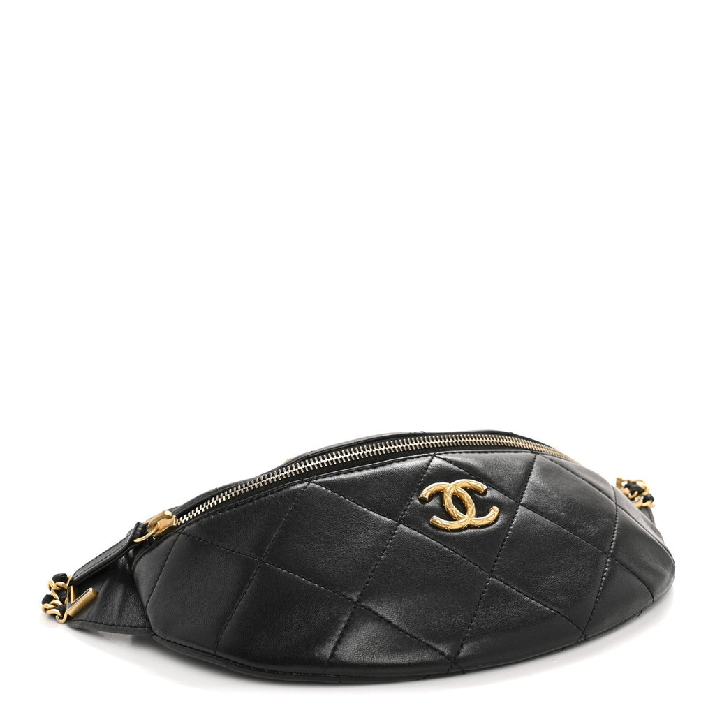 Chanel Lambskin Enamel Quilted Waist Bag Black
