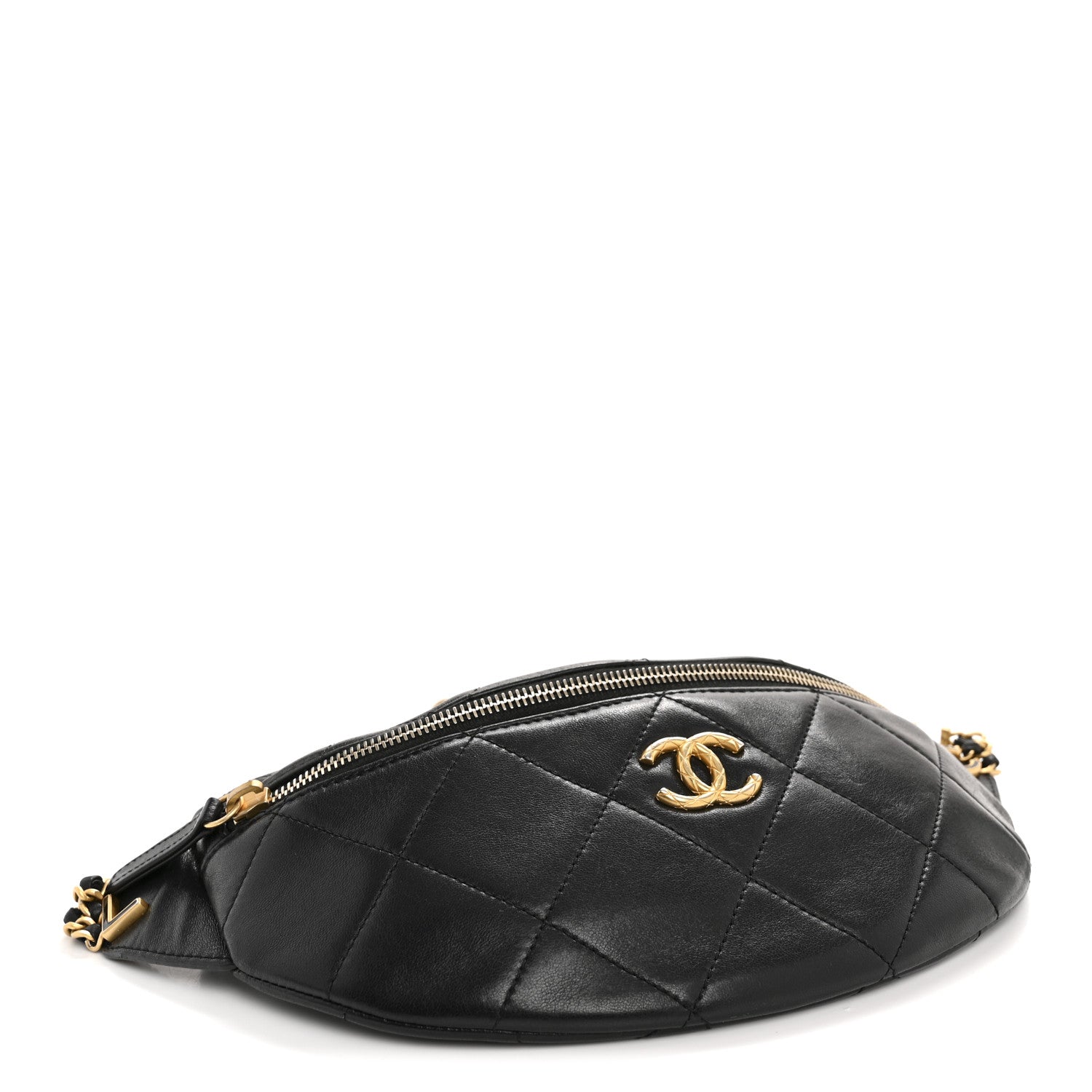 Chanel Lambskin Enamel Quilted Waist Bag Black