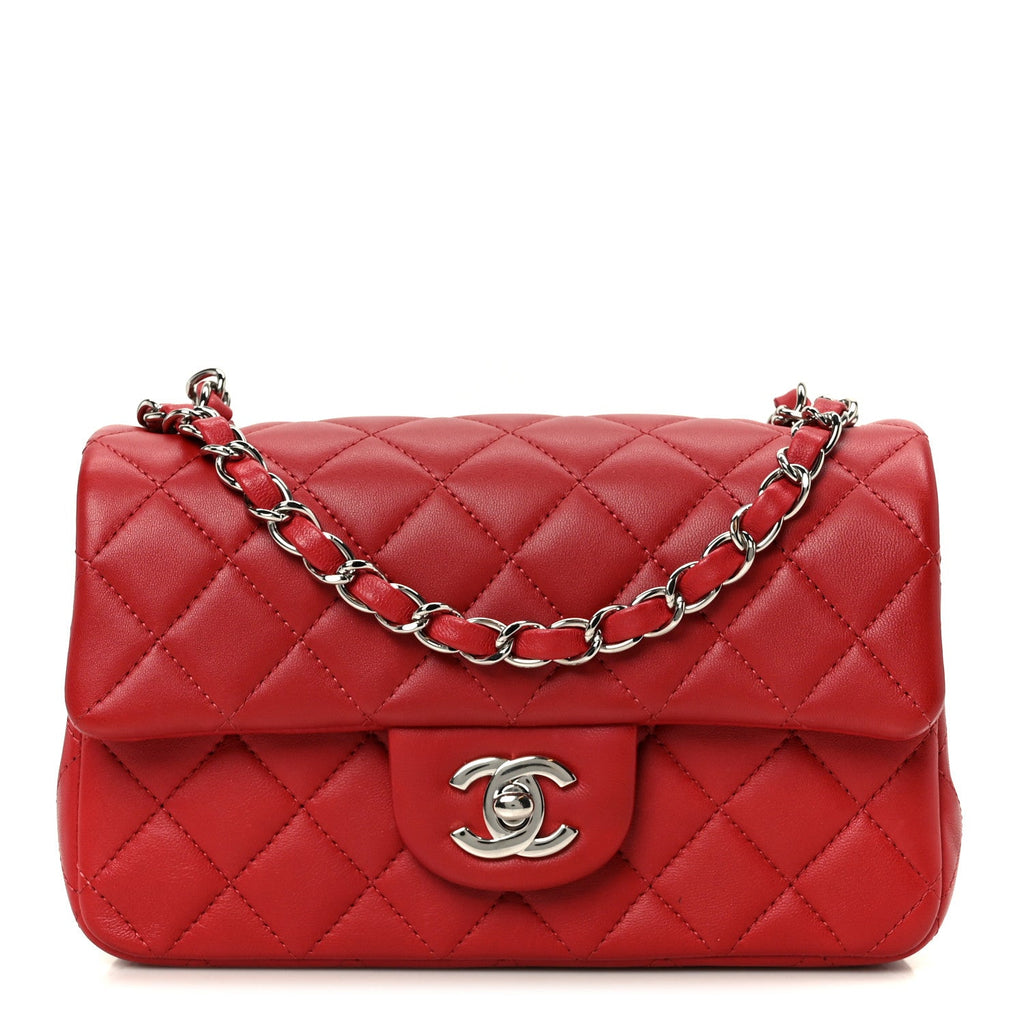 Chanel Lambskin Quilted Mini Rectangular Flap Dark Red