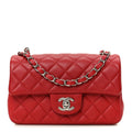 Chanel Lambskin Quilted Mini Rectangular Flap Dark Red