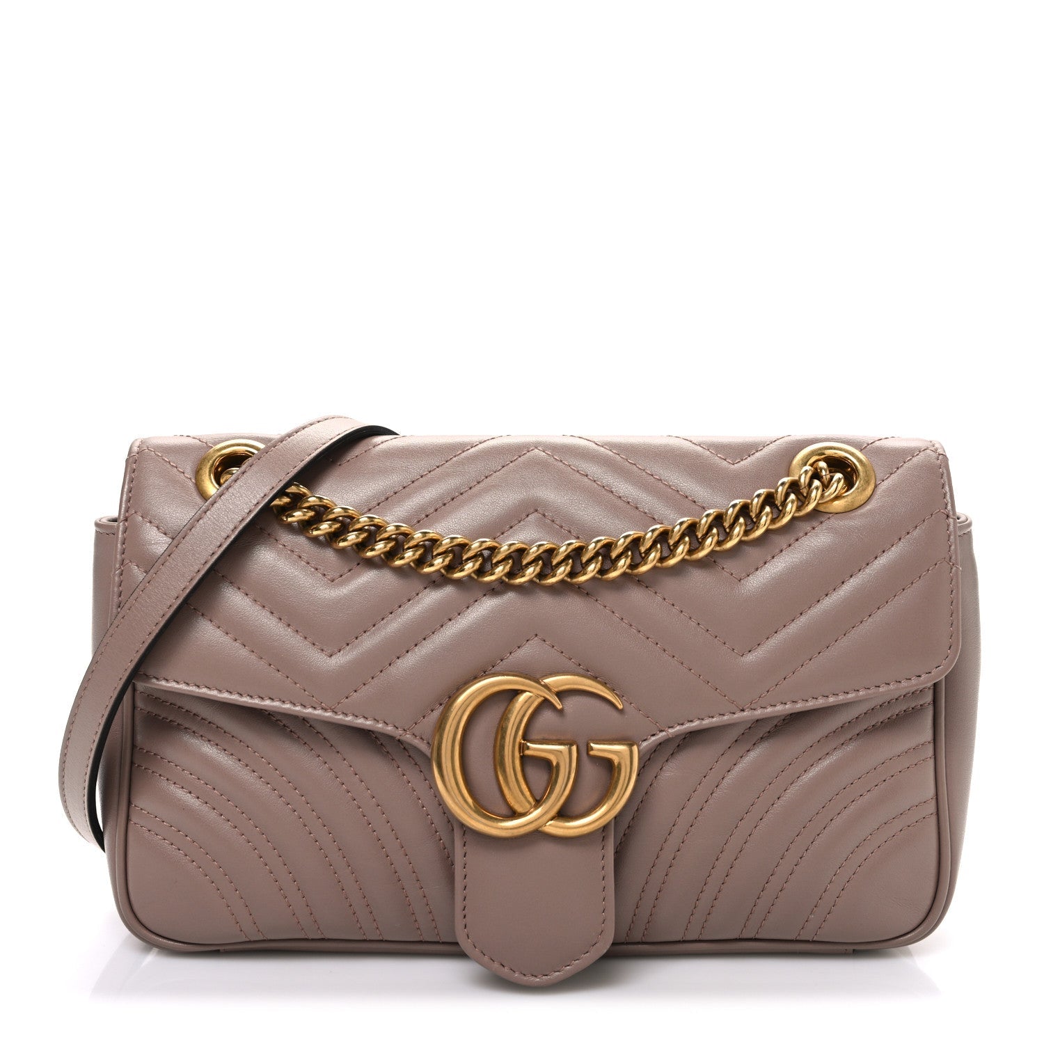Gucci Calfskin Matelasse Small GG Marmont Shoulder Bag Porcelain Rose