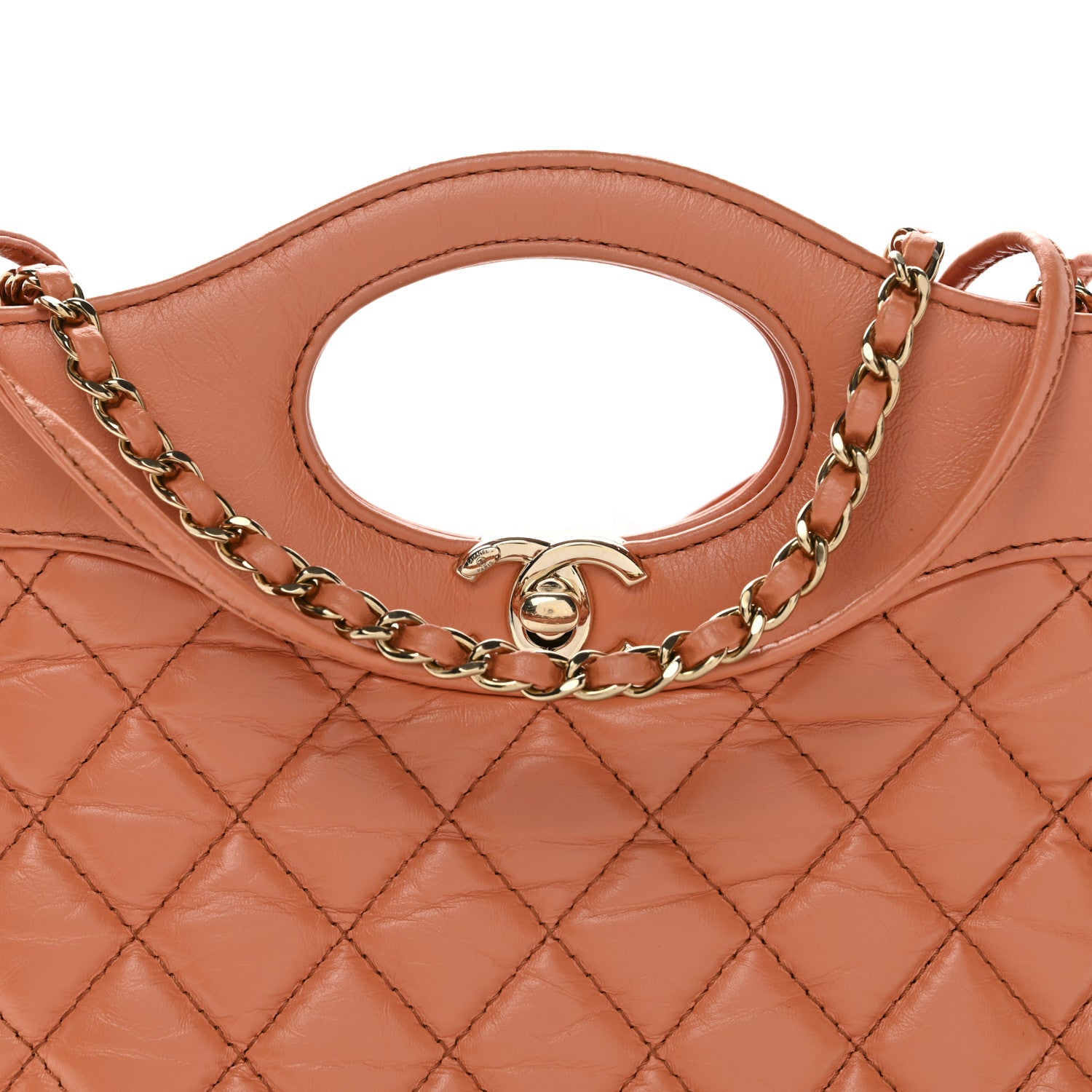 Chanel Shiny Crumpled Calfskin Quilted Mini 31 Shopping Bag Orange