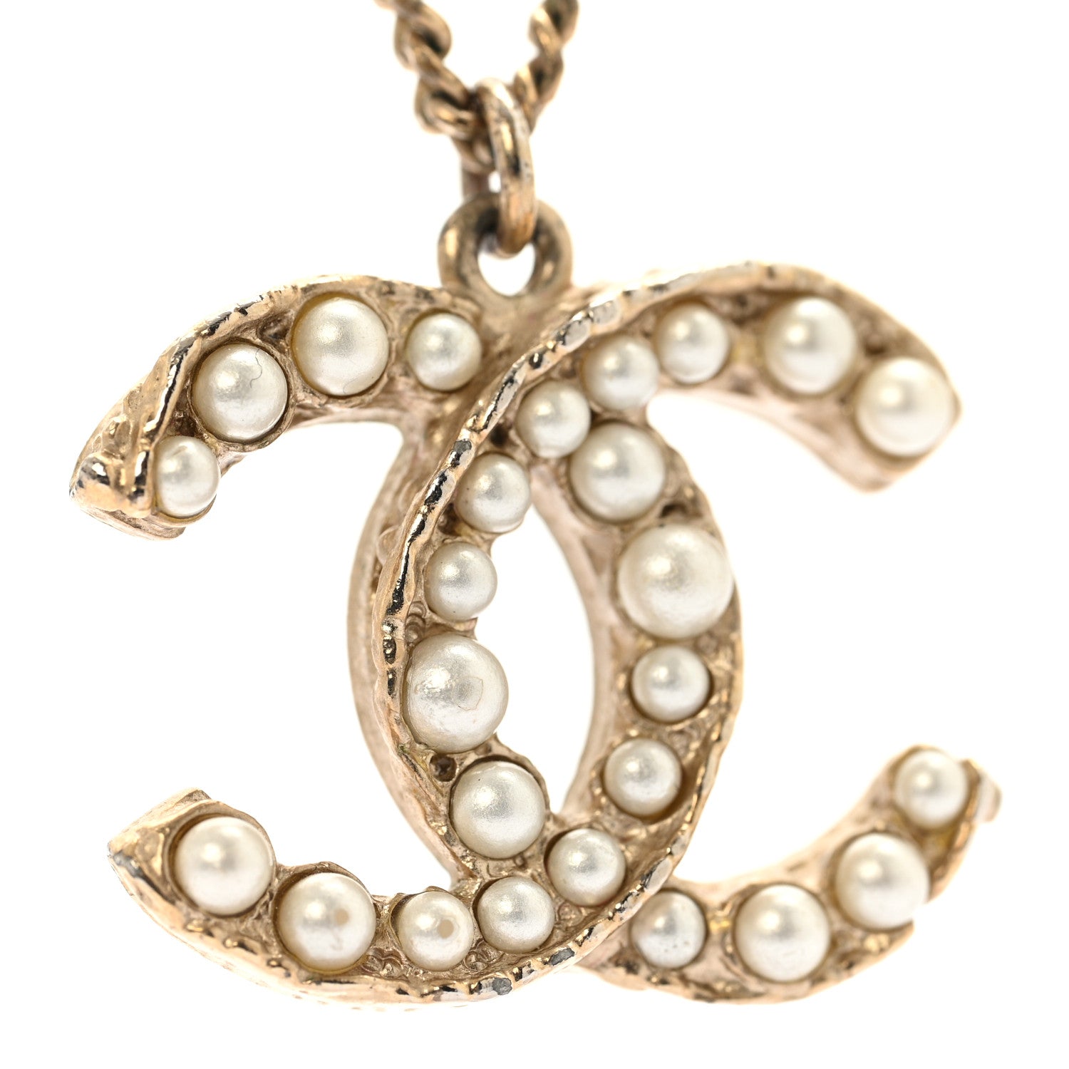 Pearl CC Pendant Necklace Light Gold