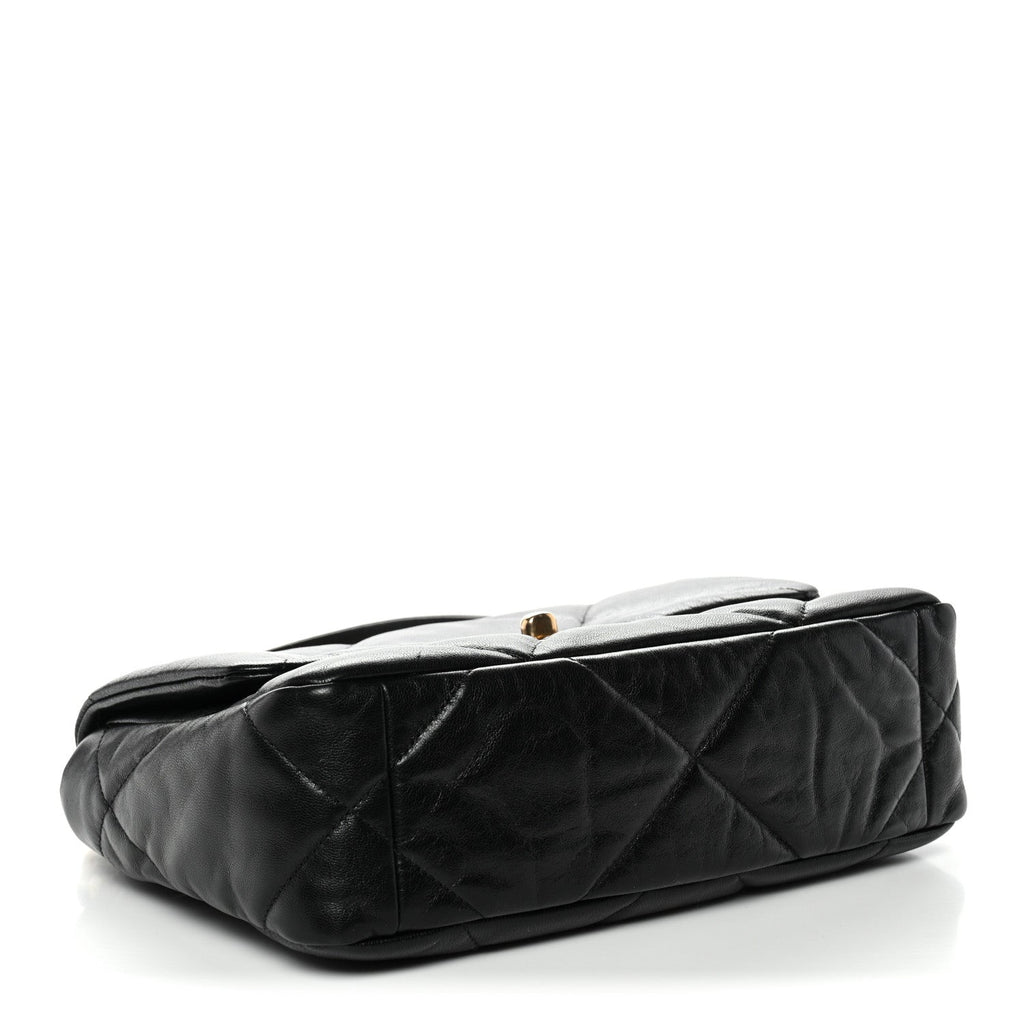 Chanel Shiny Goatskin Quilted Medium Chanel 19 Flap Black