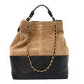 Chanel Suede Shiny Lambskin Quilted Large Shopping Bag Beige Black