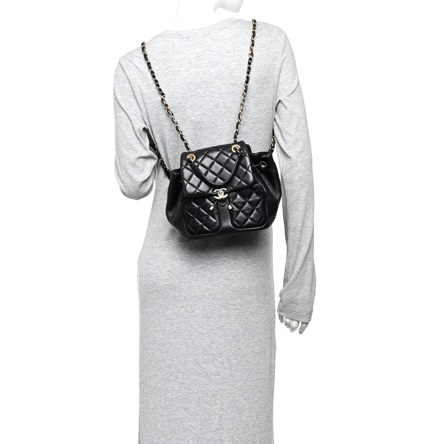 Chanel Lambskin Quilted Daily Friend Drawstring Backpack Black