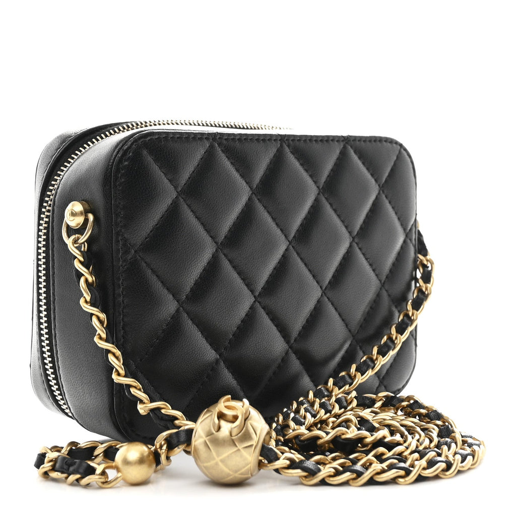 Chanel Lambskin Quilted CC Pearl Crush Camera Case Black