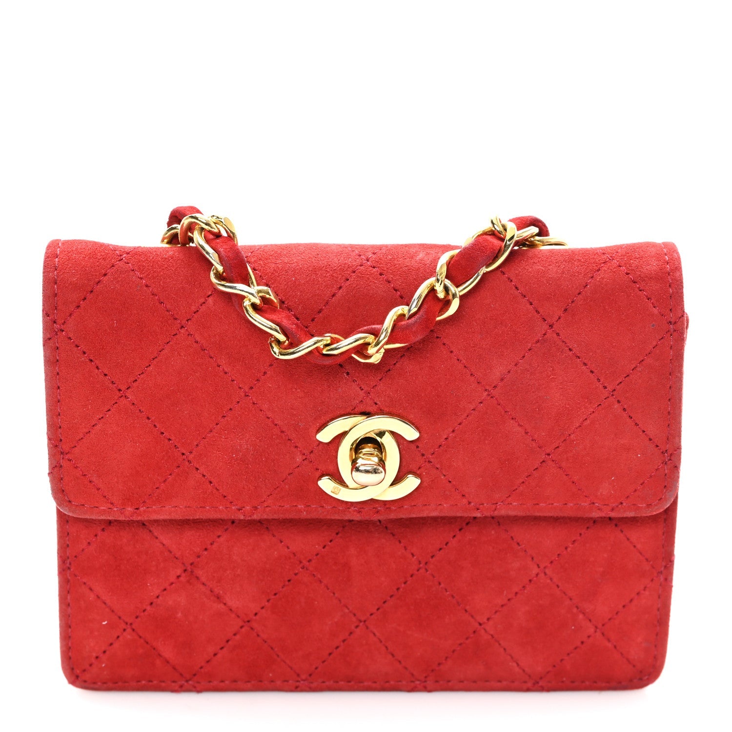 Chanel Suede Quilted Mini Square Flap Red