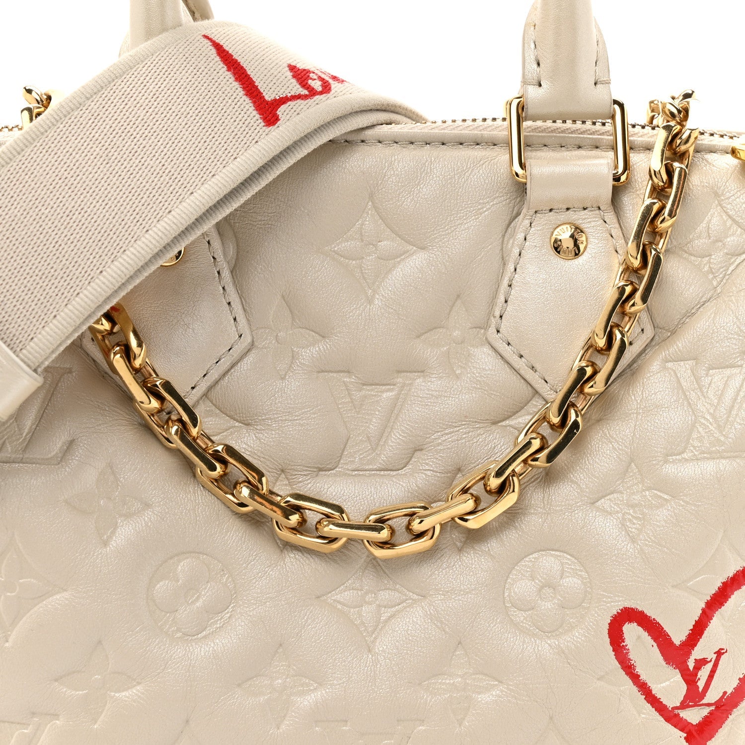 Louis Vuitton Lambskin Embossed Monogram Fall in Love Speedy 22 Bandouliere Ivory