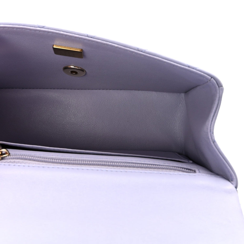 Chanel Lambskin Quilted Mini Top Handle Rectangular Flap Light Purple