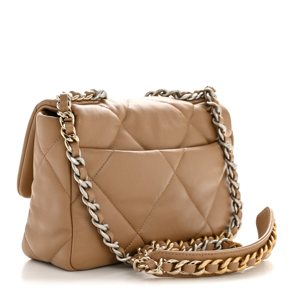 Chanel Lambskin Quilted Medium Chanel 19 Flap Beige