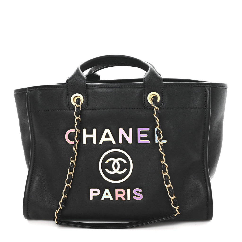 Chanel Calfskin Medium Deauville Tote Black Multicolor