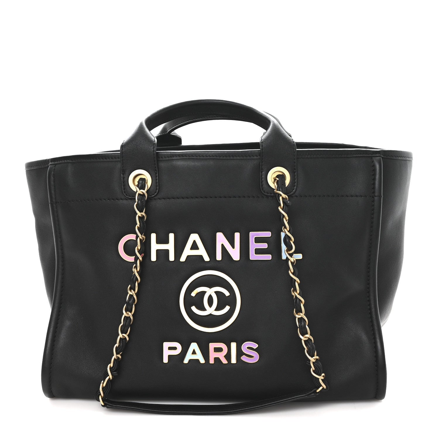 Chanel Calfskin Medium Deauville Tote Black Multicolor