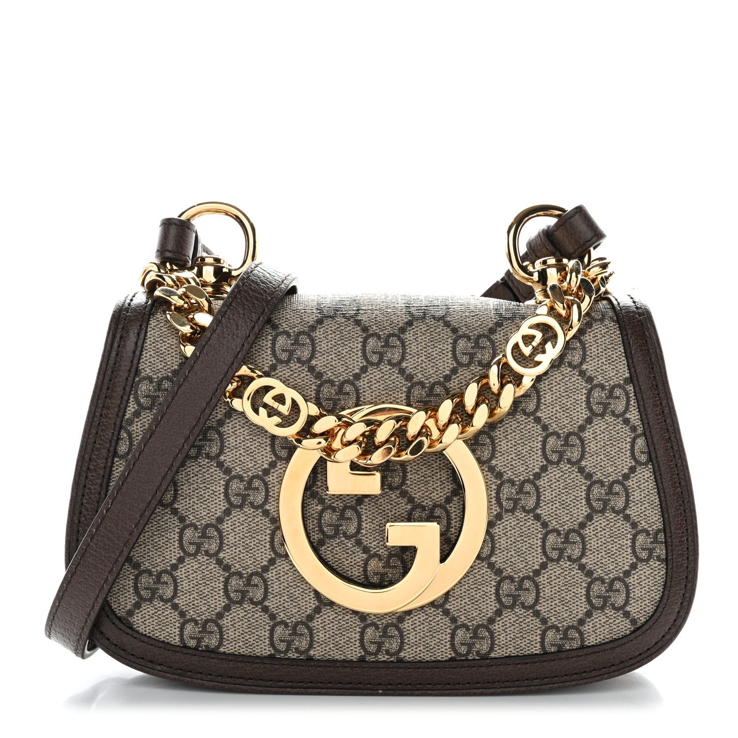 Gucci GG Supreme Monogram Textured Dollar Calfskin Mini Blondie Chain Shoulder Flap Bag Beige Ebony New Acero