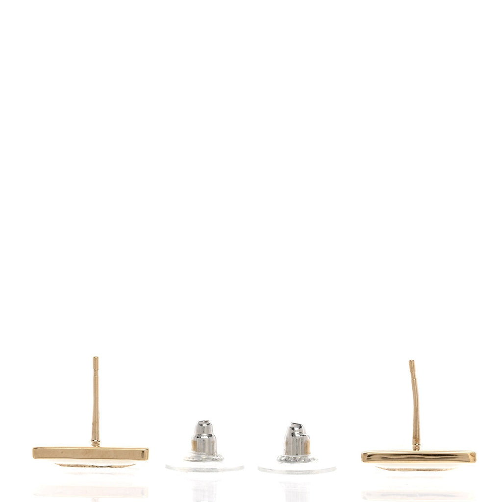 Metal Enamel CC Square Earrings Gold White Black