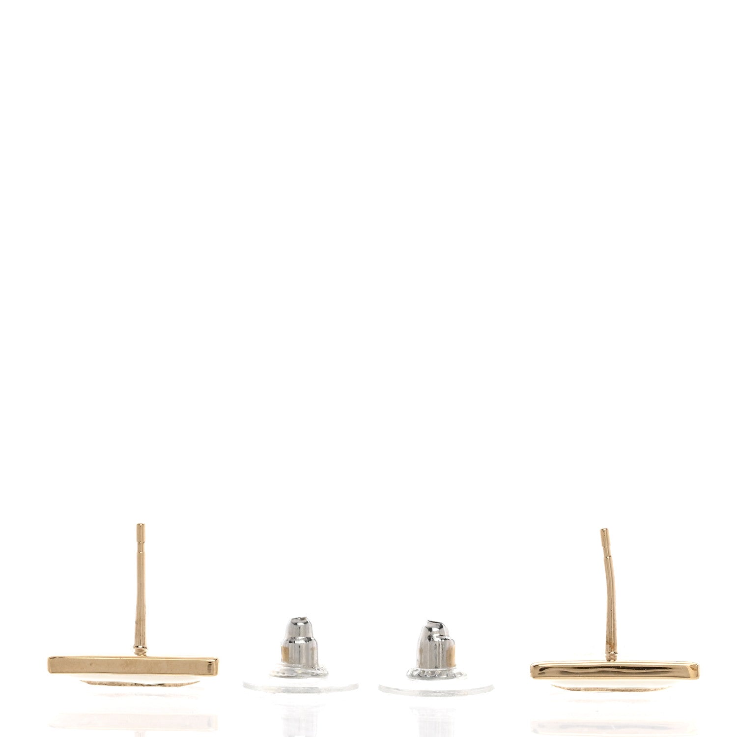 Metal Enamel CC Square Earrings Gold White Black