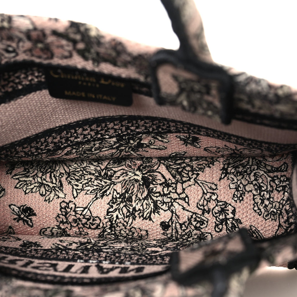Christian Dior Canvas Embroidered Mini Book Tote With Strap Pink Multicolor