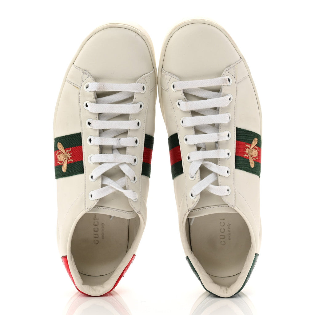 Gucci Calfskin Ayers Bee Embroidered Womens Ace Sneakers 39.5 White Green
