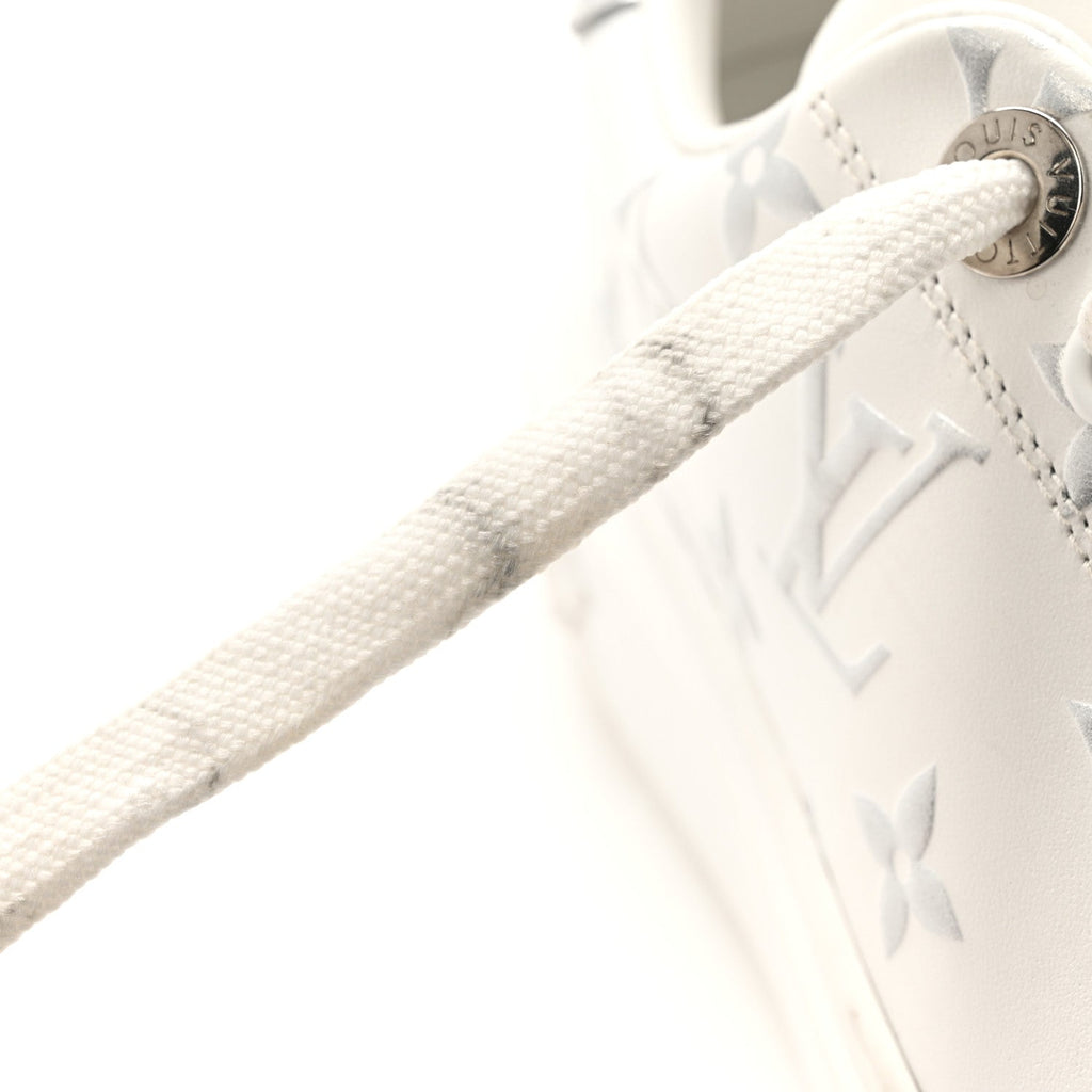 Louis Vuitton Calfskin Monogram Debossed Time Out Sneakers 38 White Silver