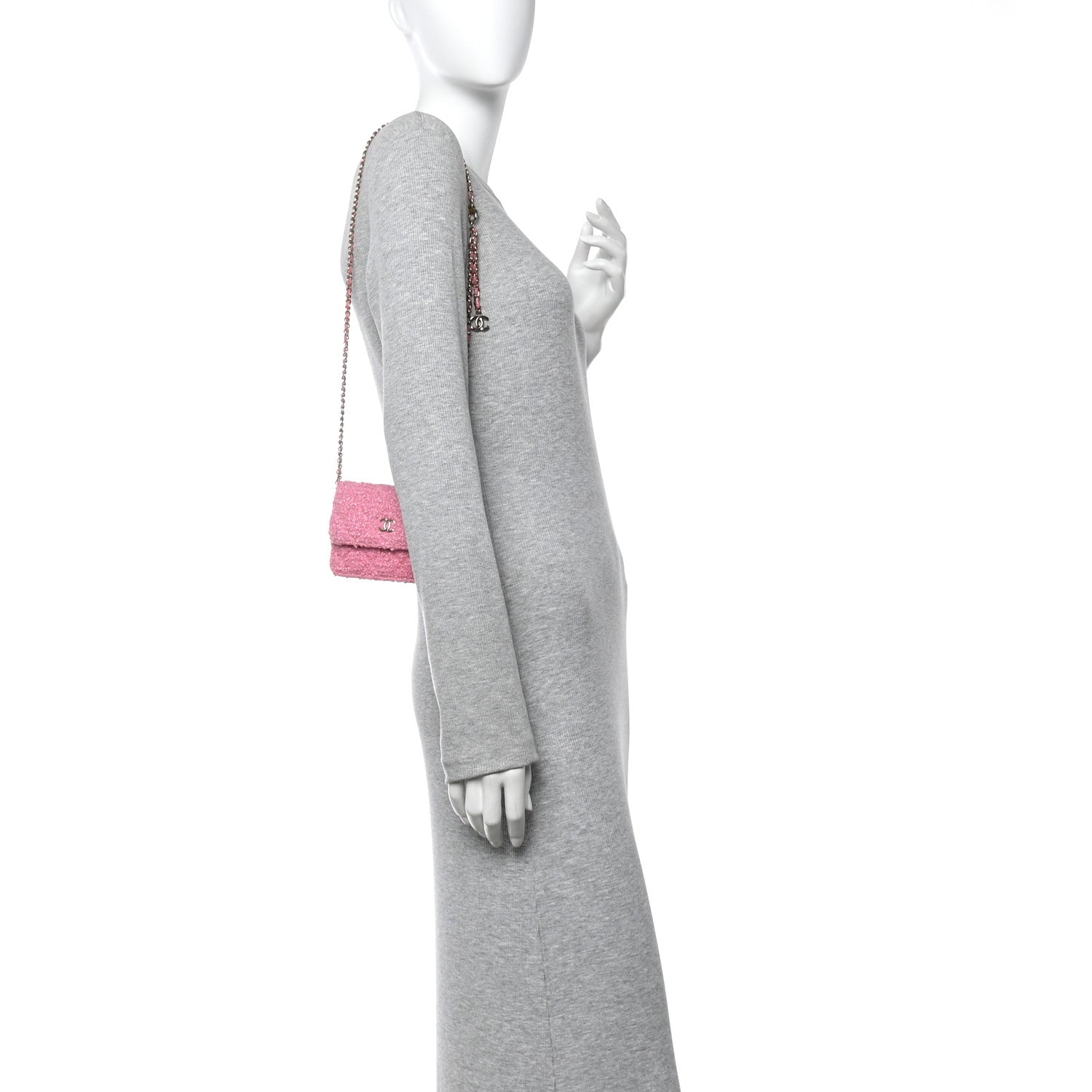 Chanel Tweed Quilted Flap Chain Waist Bag Pink