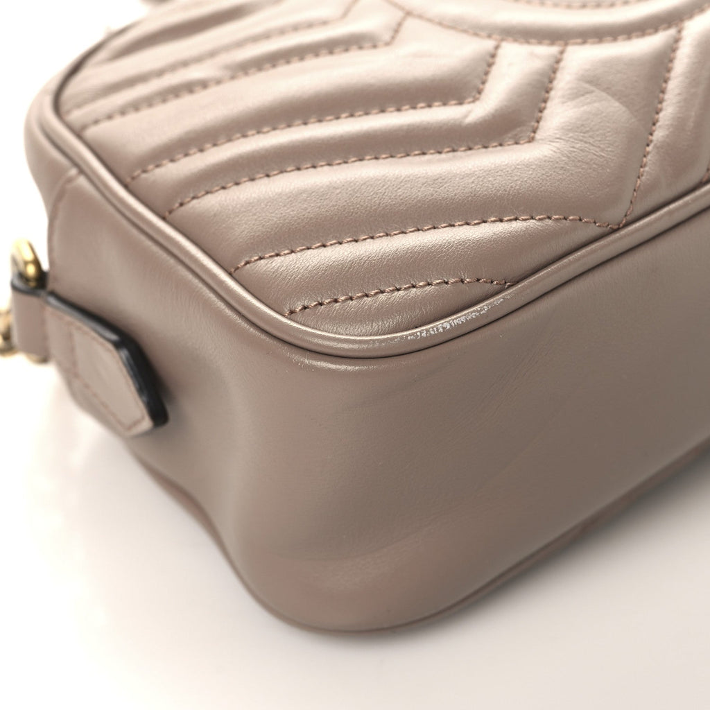 Gucci Calfskin Matelasse Small GG Marmont Chain Shoulder Bag Porcelain Rose