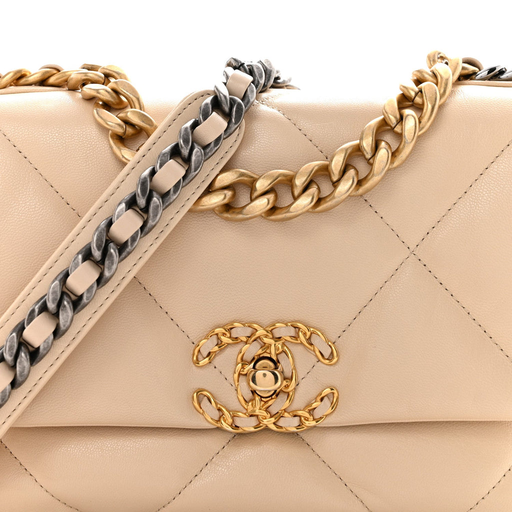 Chanel Goatskin Quilted Medium Chanel 19 Flap Beige