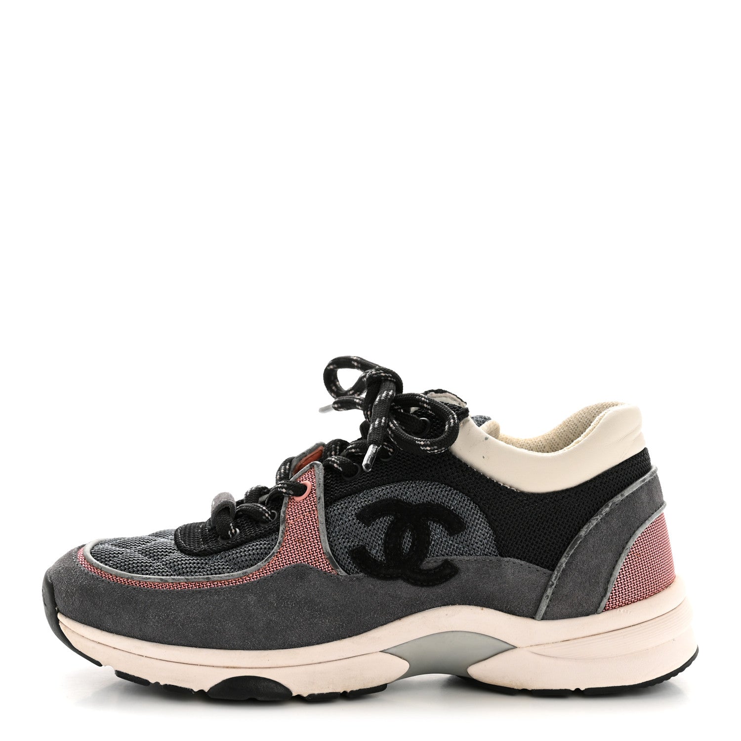 Fabric Calfskin Suede Womens CC Sneakers 36.5 Grey Pink