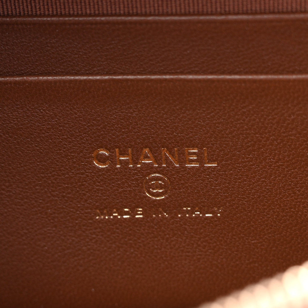 Chanel Braided Raffia Quilted Top Handle Slim Vanity With Chain Brown