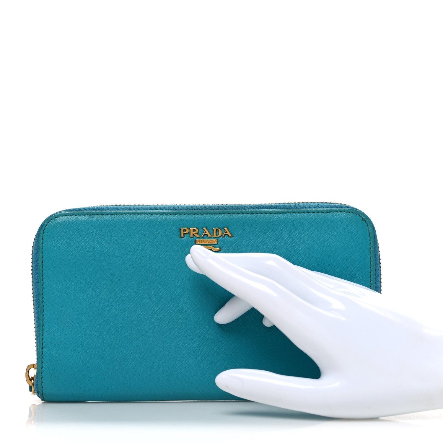 Prada Saffiano Metal Zip Around Wallet Blue