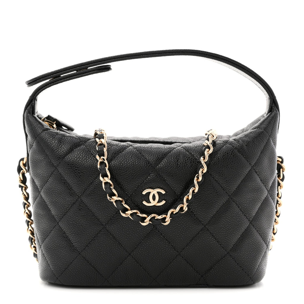 Chanel Caviar Quilted Hobo Clutch With Chain  Black