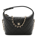 Chanel Caviar Quilted Hobo Clutch With Chain  Black