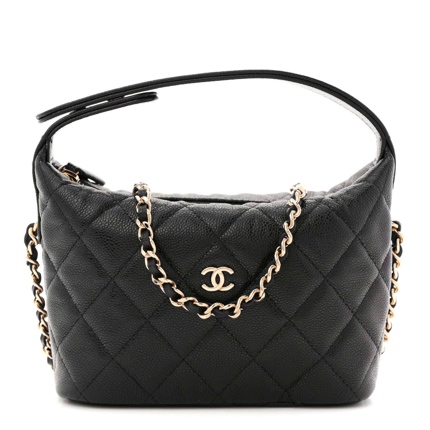 Chanel Caviar Quilted Hobo Clutch With Chain  Black