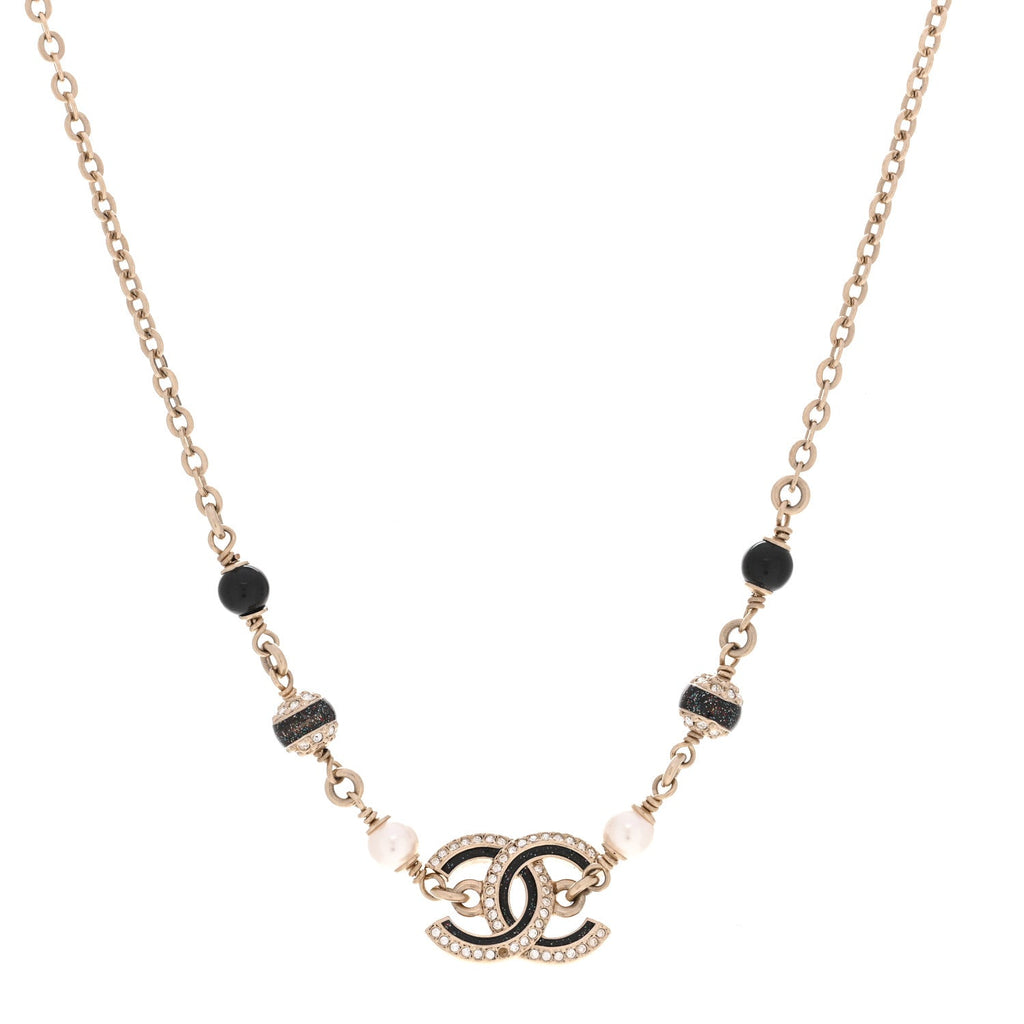 Glitter Enamel Crystal CC Beaded Choker Gold Black