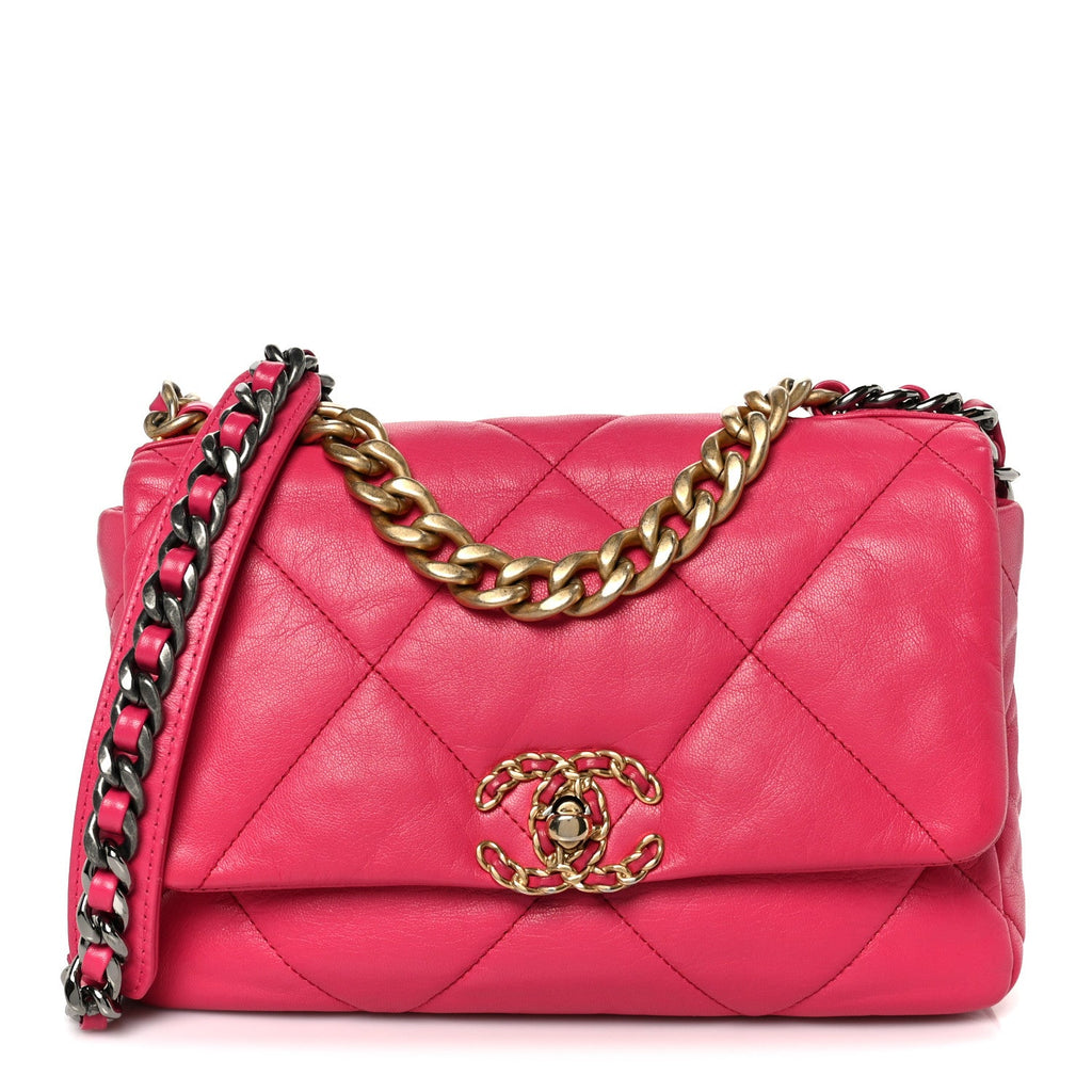 Chanel Lambskin Quilted Medium Chanel 19 Flap Dark Pink