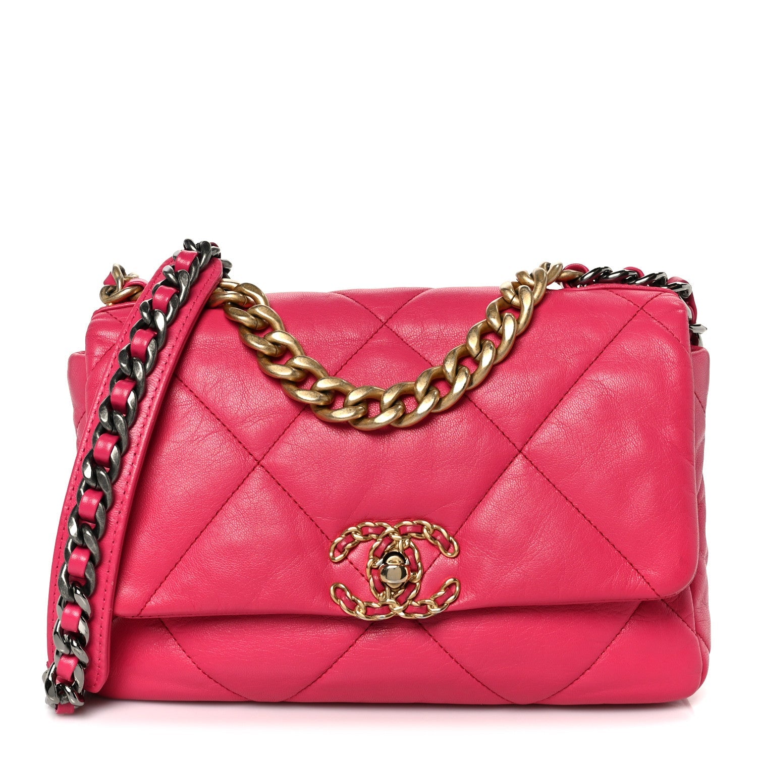 Chanel Lambskin Quilted Medium Chanel 19 Flap Dark Pink