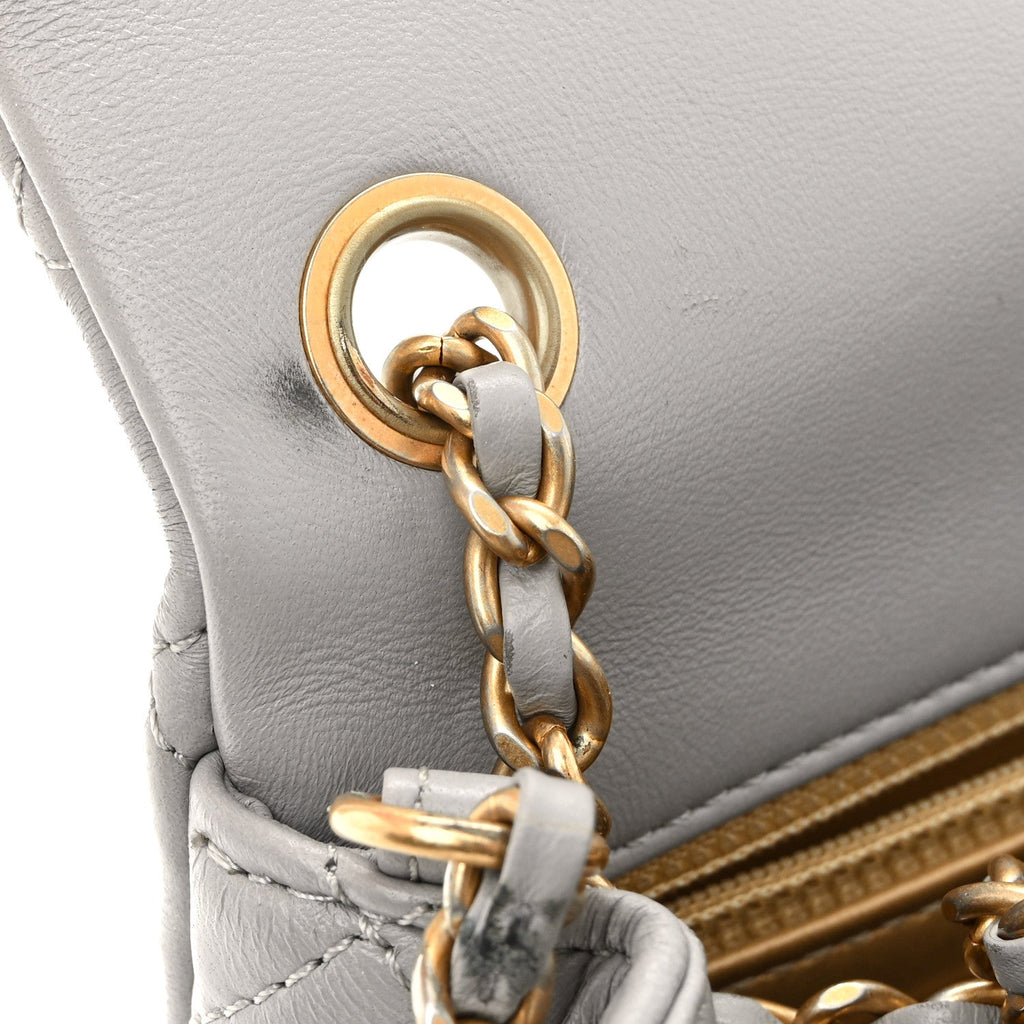Chanel Lambskin Quilted Mini Rectangular Pearl Crush Flap Grey