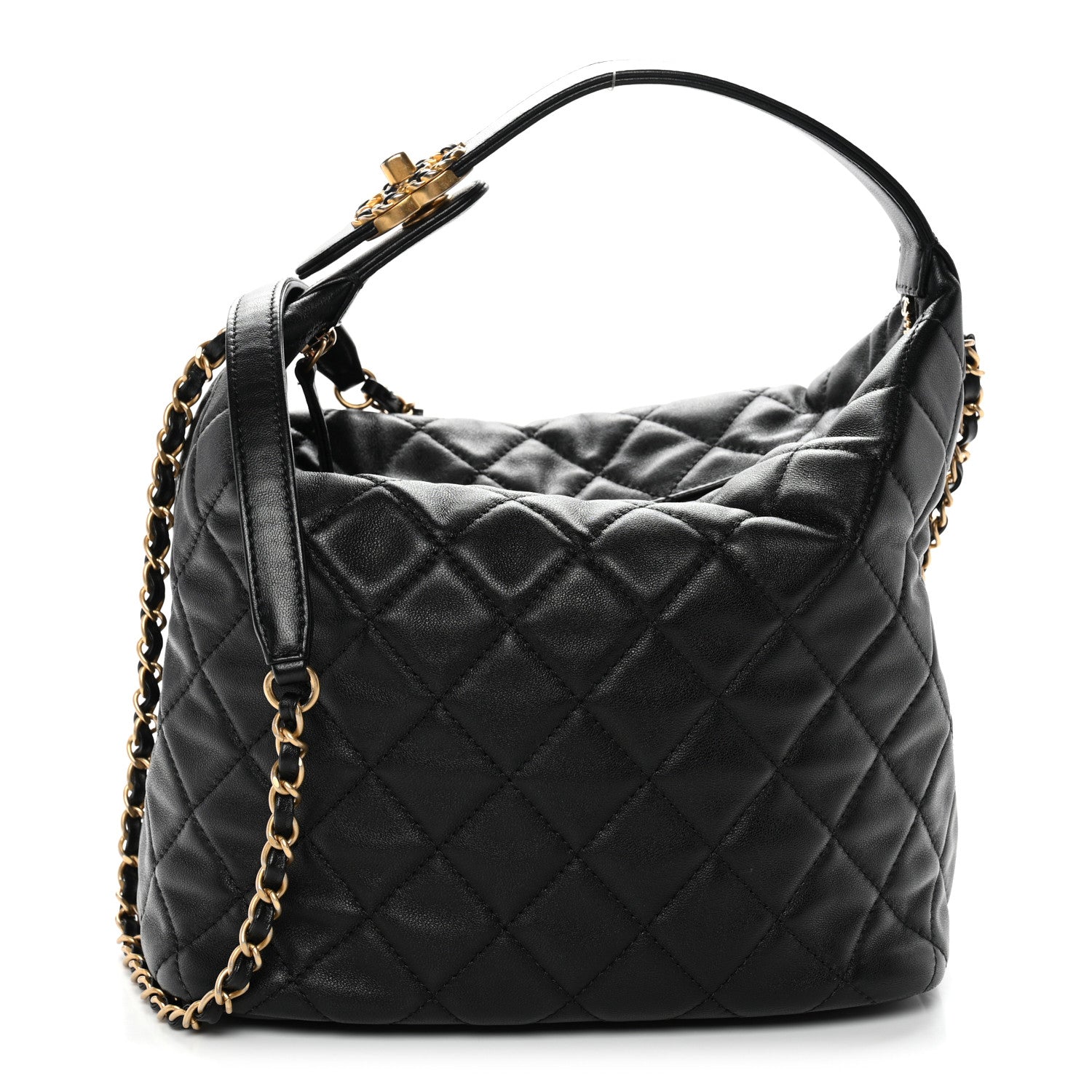 Chanel Lambskin Quilted Large Perfect Meeting Hobo Black