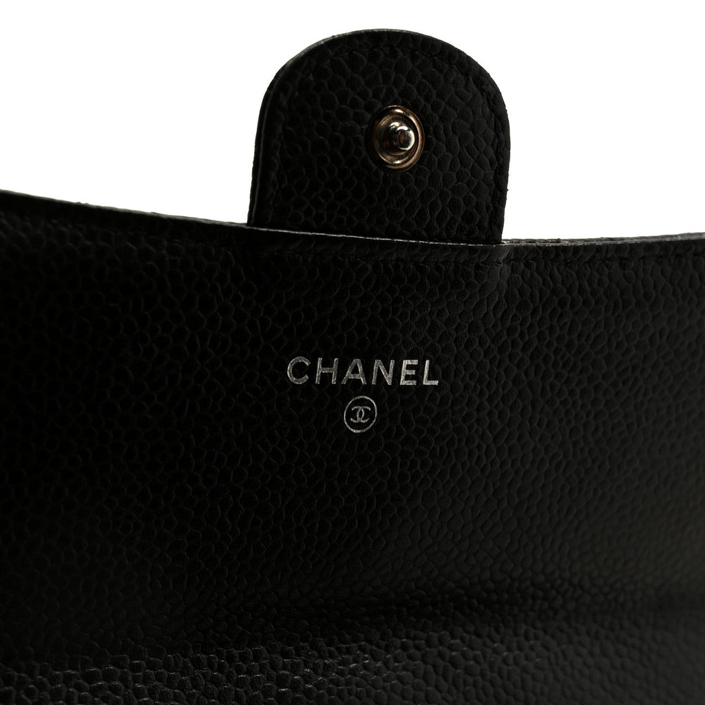 Caviar Quilted Large Gusset Flap Wallet Black