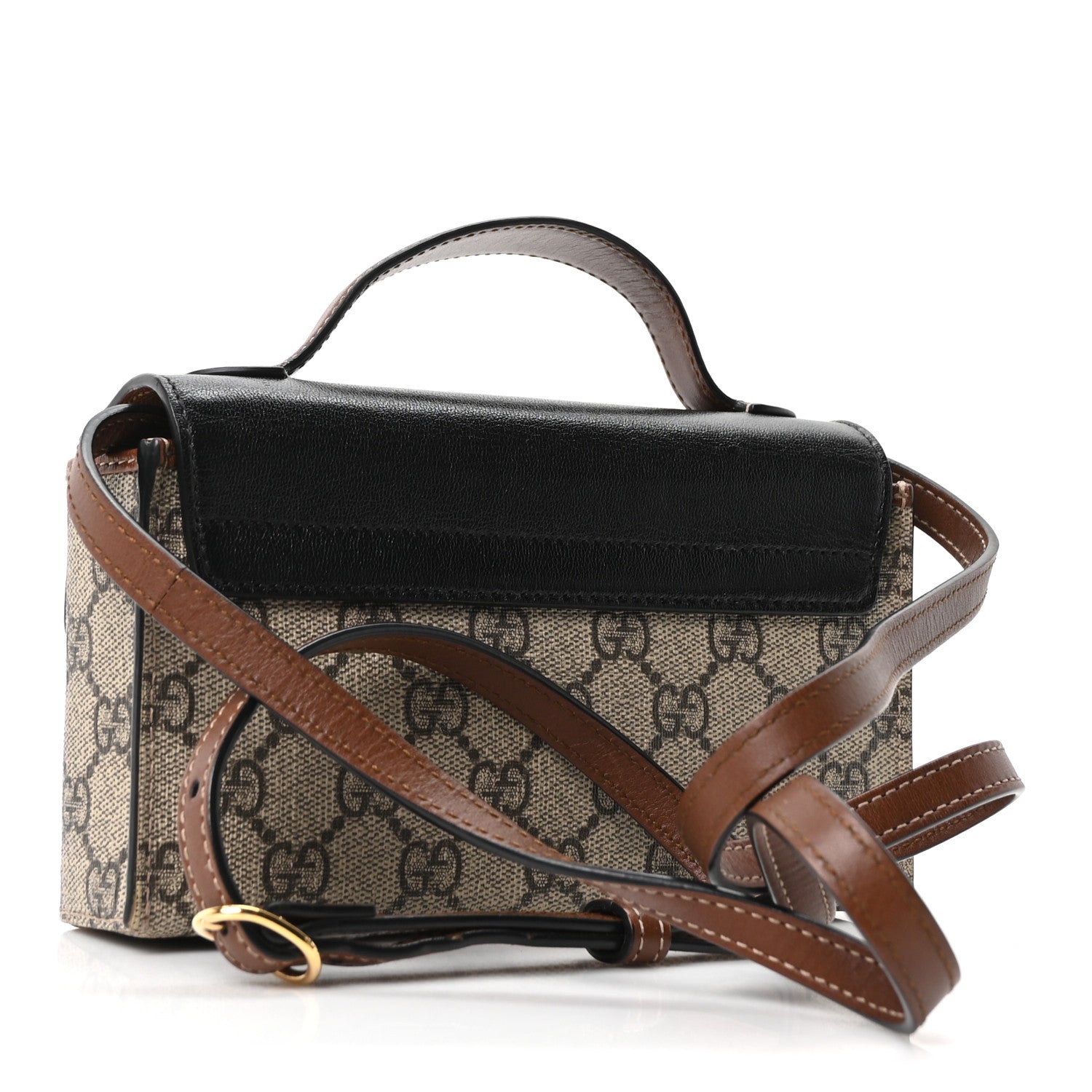 Gucci GG Supreme Monogram Calfskin Mini Padlock Top Handle Shoulder Bag Beige Black Cuir