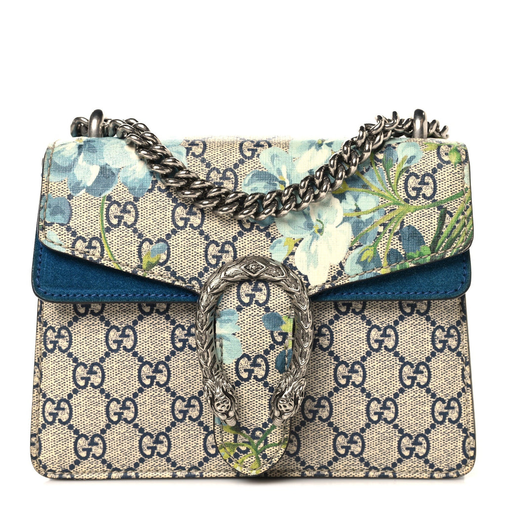 Gucci GG Supreme Monogram Blooms Mini Dionysus Shoulder Bag Beige Navy Vintage Blue